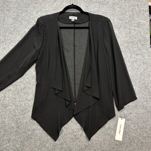 Calvin Klein Women's Sheer Draped New Cardigan Black XL Open Front 3/4 Sleeves
